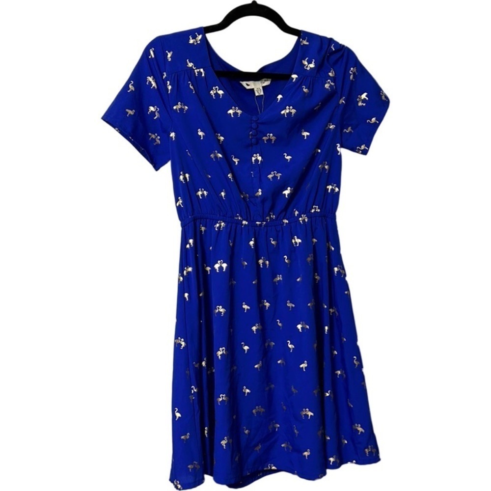 Yumi jewel blue Dress with Gold Flamingo motif size XS